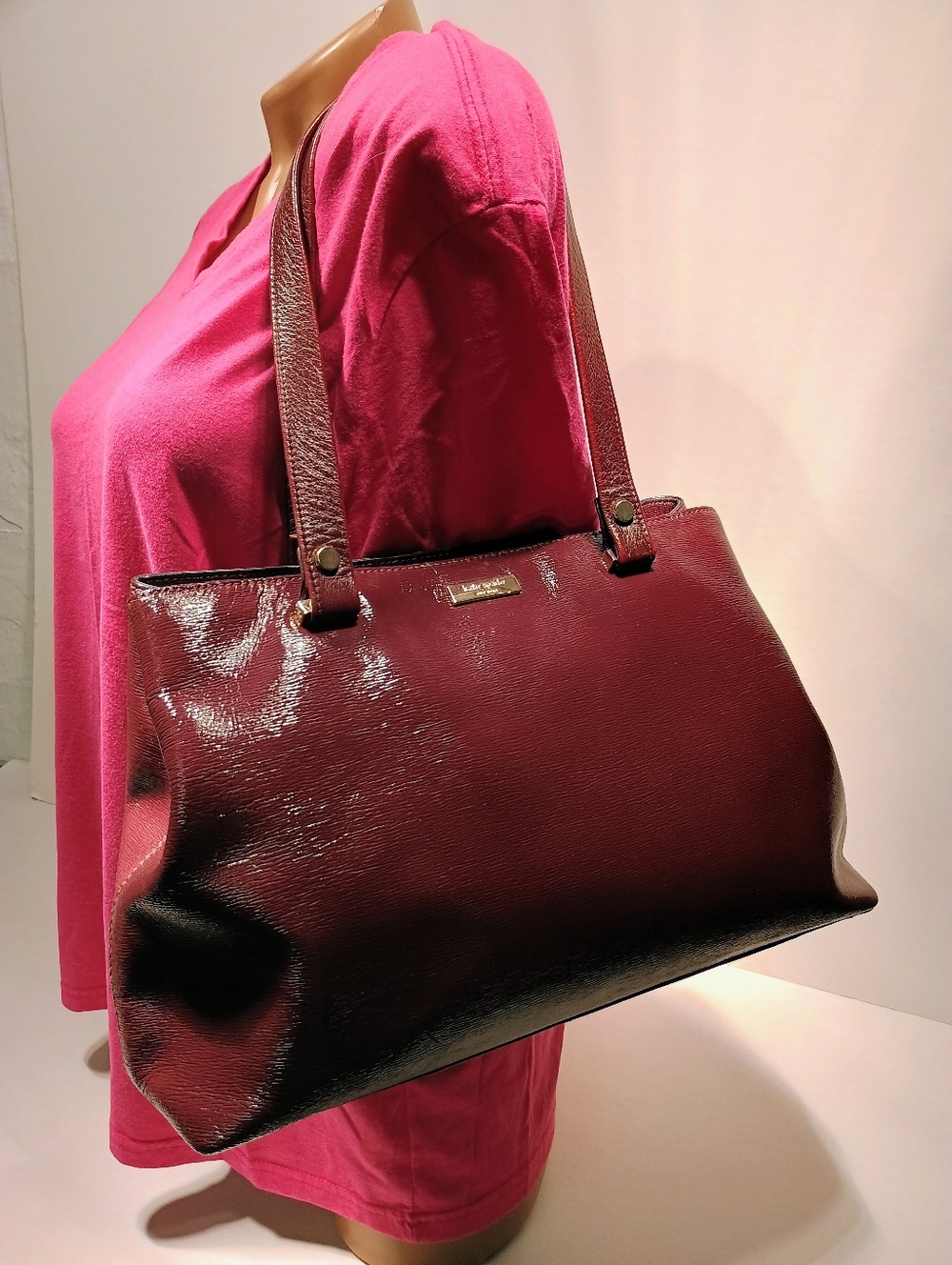 Kate Spade Burgundy Patent Leather Tote with Matching Zip Wallet